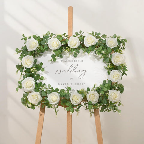 Dolicer white rose eucalyptus garland ideal for arches.