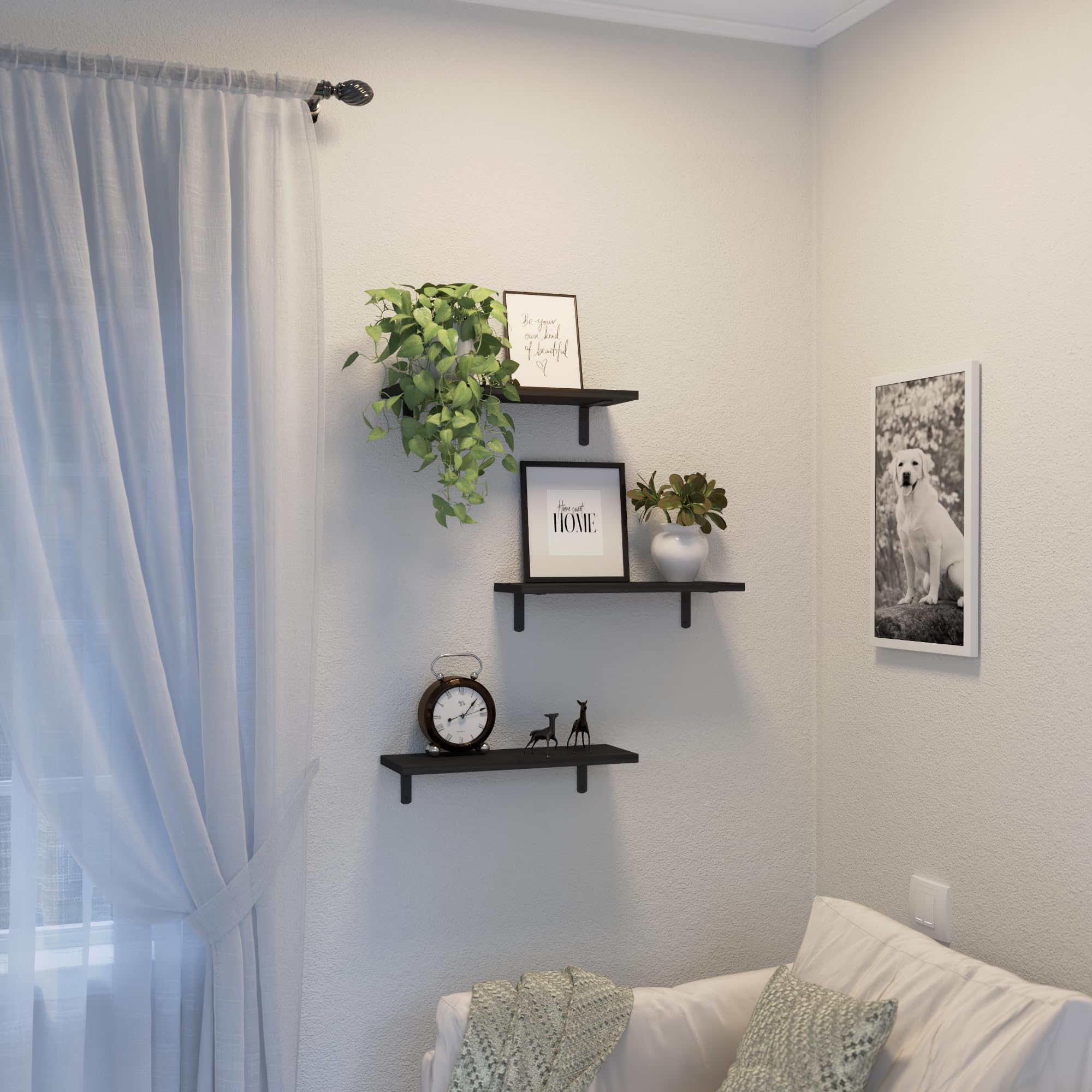 DOLLFIO floating shelves 40lb capacity suitable for books and decor.
