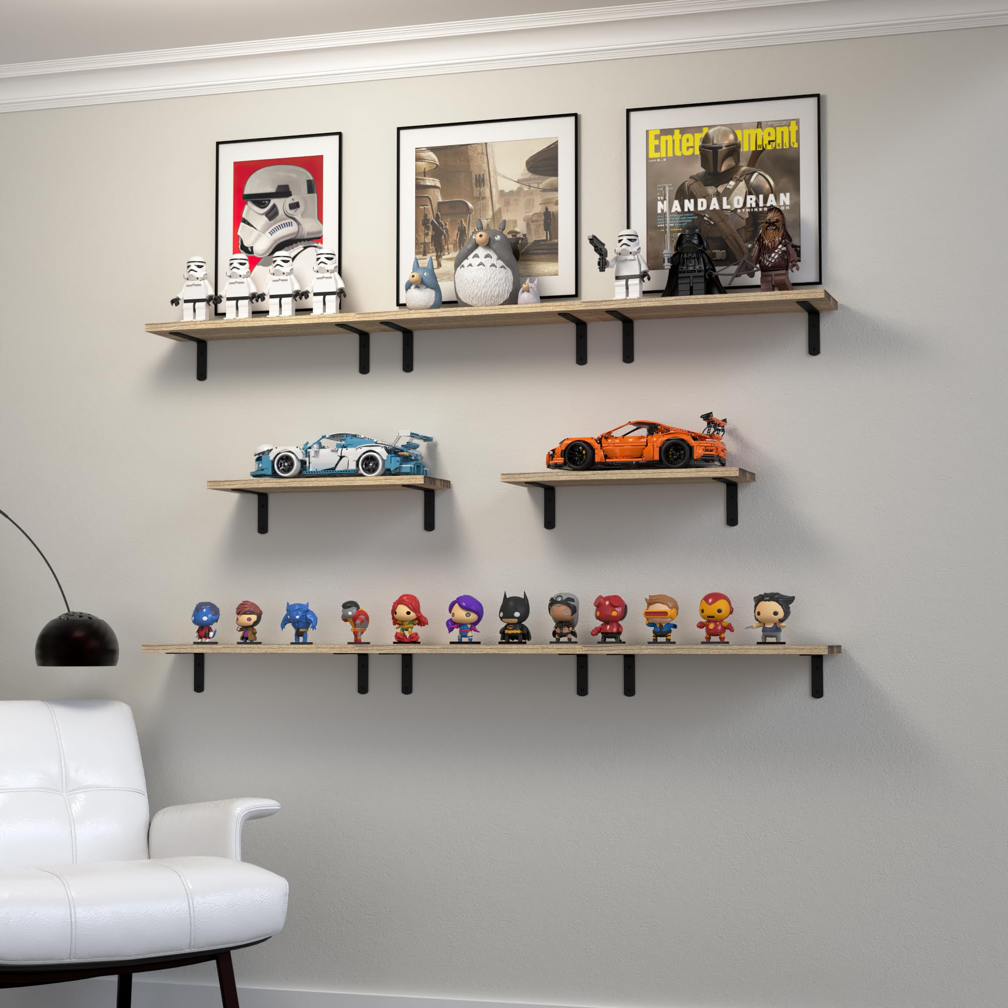 DOLLFIO shelves in a bedroom organize books and personal items with ease.