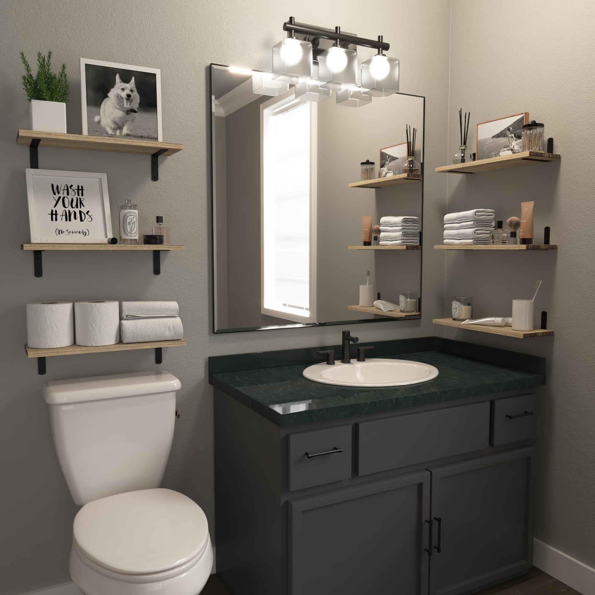 DOLLFIO solid wood shelves highlight natural grain with rustic charm.