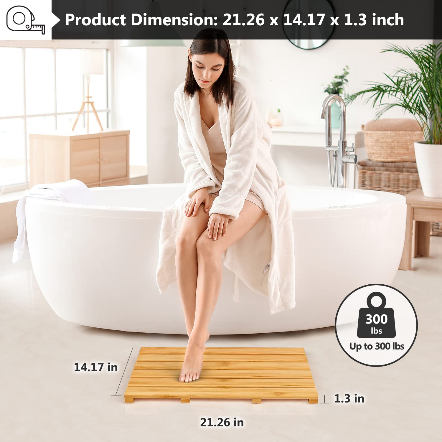 Domax Bamboo Bath Mat close up grain featuring smooth varnished finish