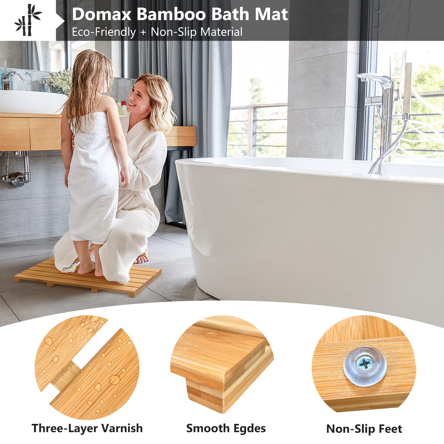 Domax Bamboo Bath Mat outdoor use shown on deck for versatile placement