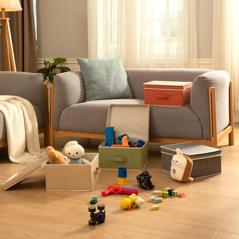 DOMEraax linen storage basket’s soft fabric protects delicate items.