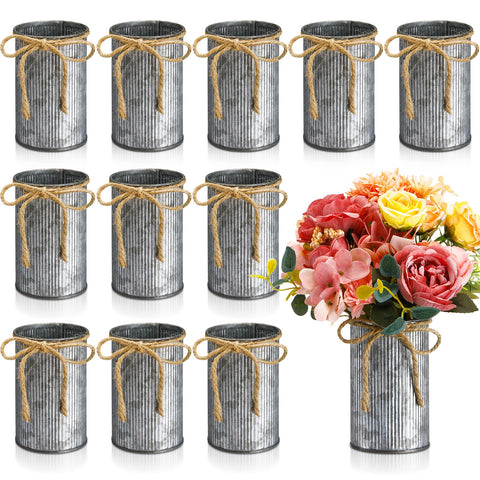 Domensi rustic vase with twine bow for elegant wedding table centerpieces.