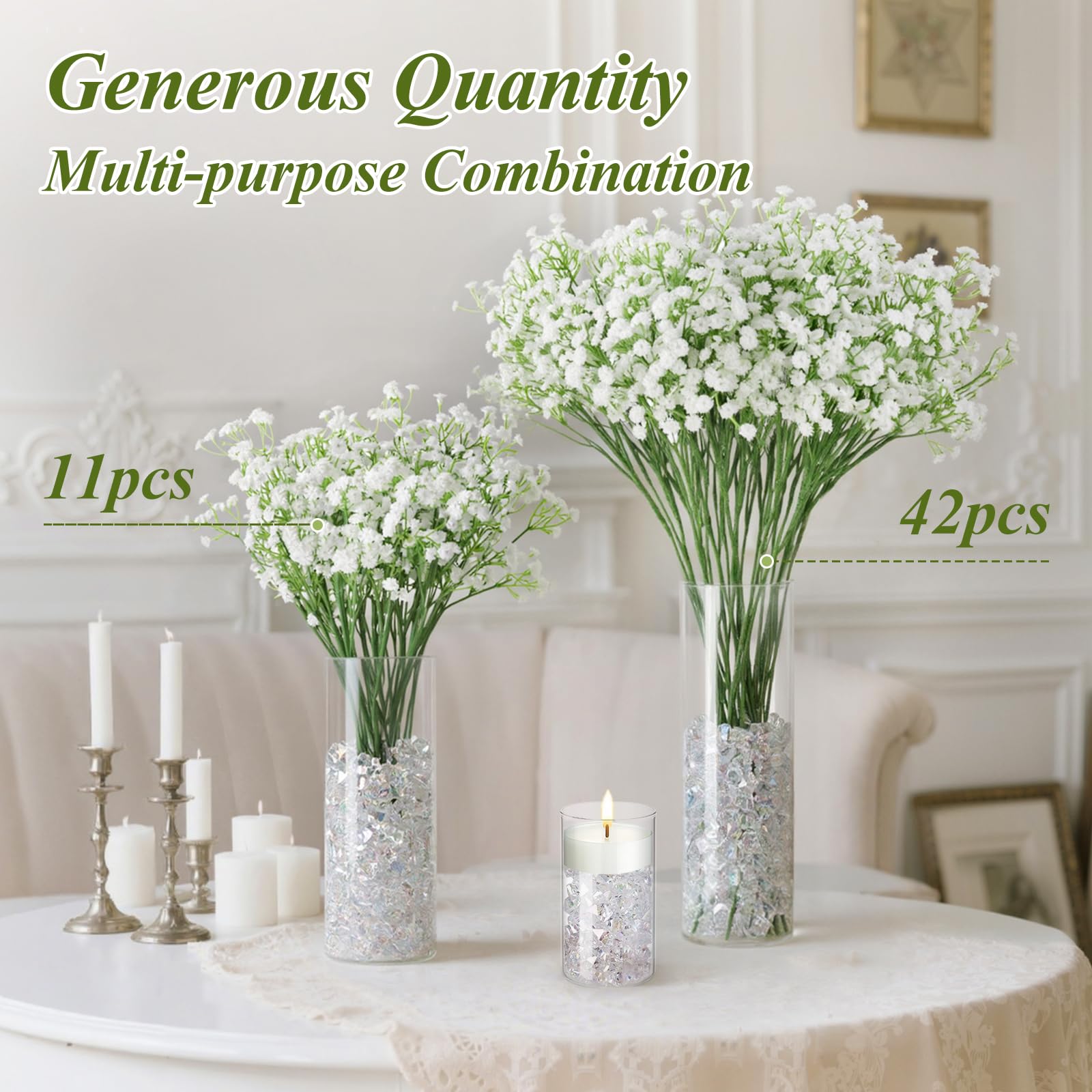 DomeStar artificial baby’s breath green stems for natural centerpieces