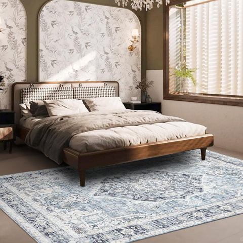 Domitapis area rug living room setup complements couches and tables.