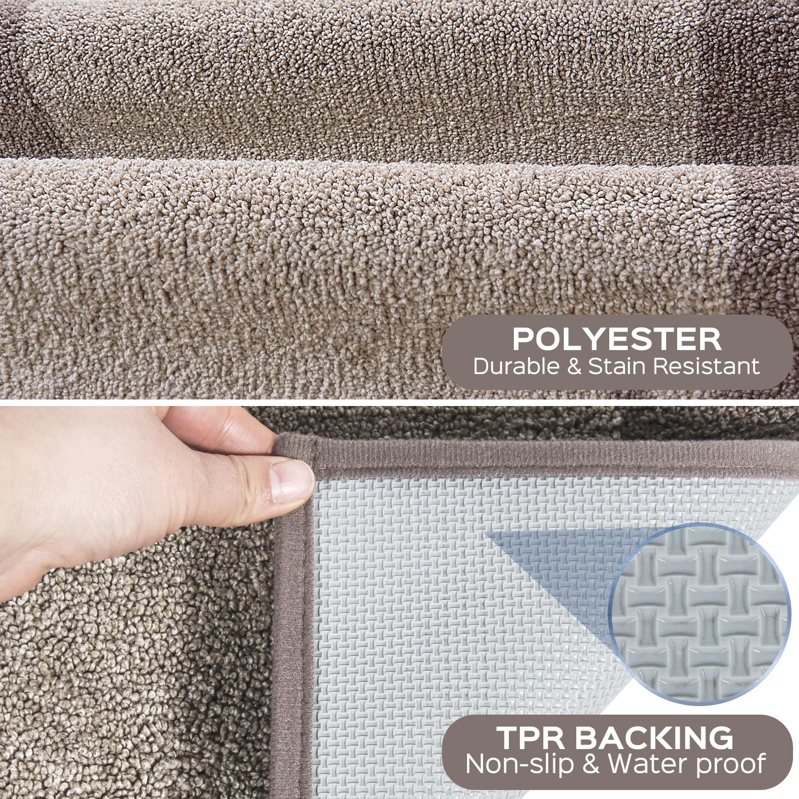 DOMUSTEX absorbent kitchen rug soaks up water and oil spills quickly.