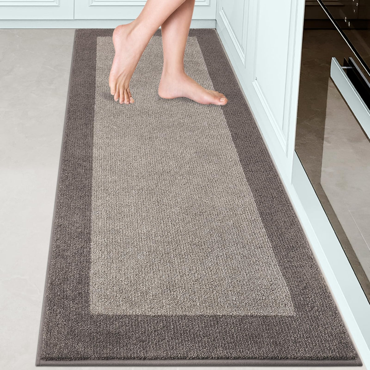 DOMUSTEX machine washable kitchen rug 24x70; soft, absorbent surface ideal for spills.