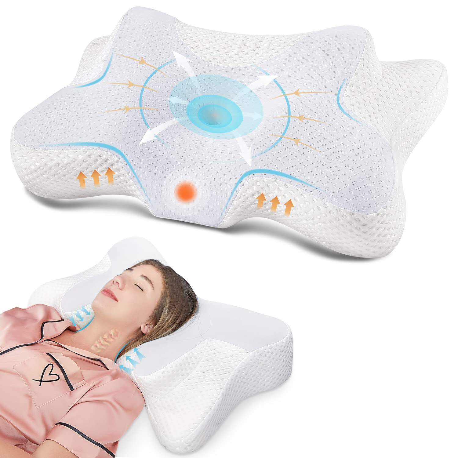 DONAMA cervical neck pillow side view showing ergonomic neck support for comfort