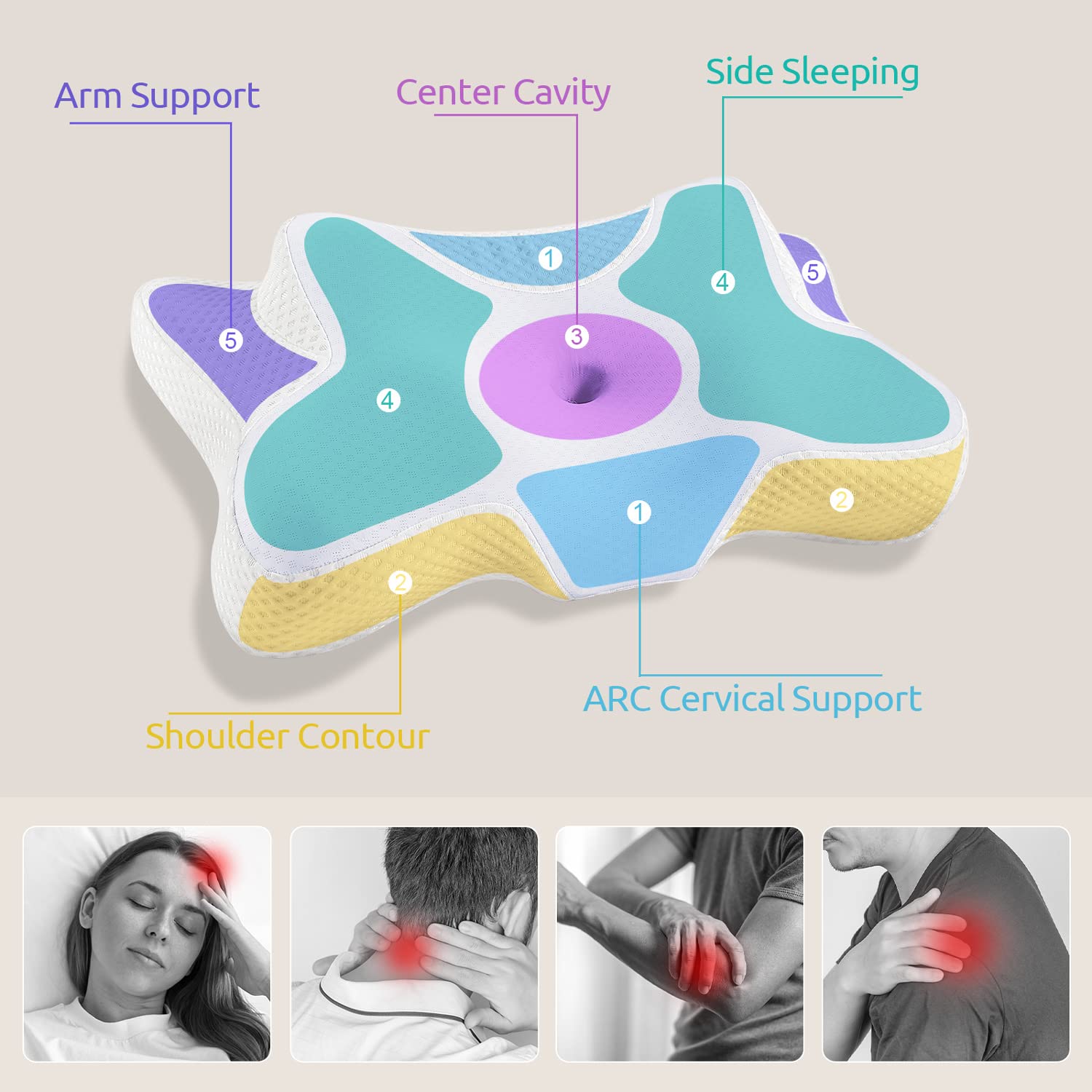 DONAMA cervical pillow back view close-up highlighting contour for alignment