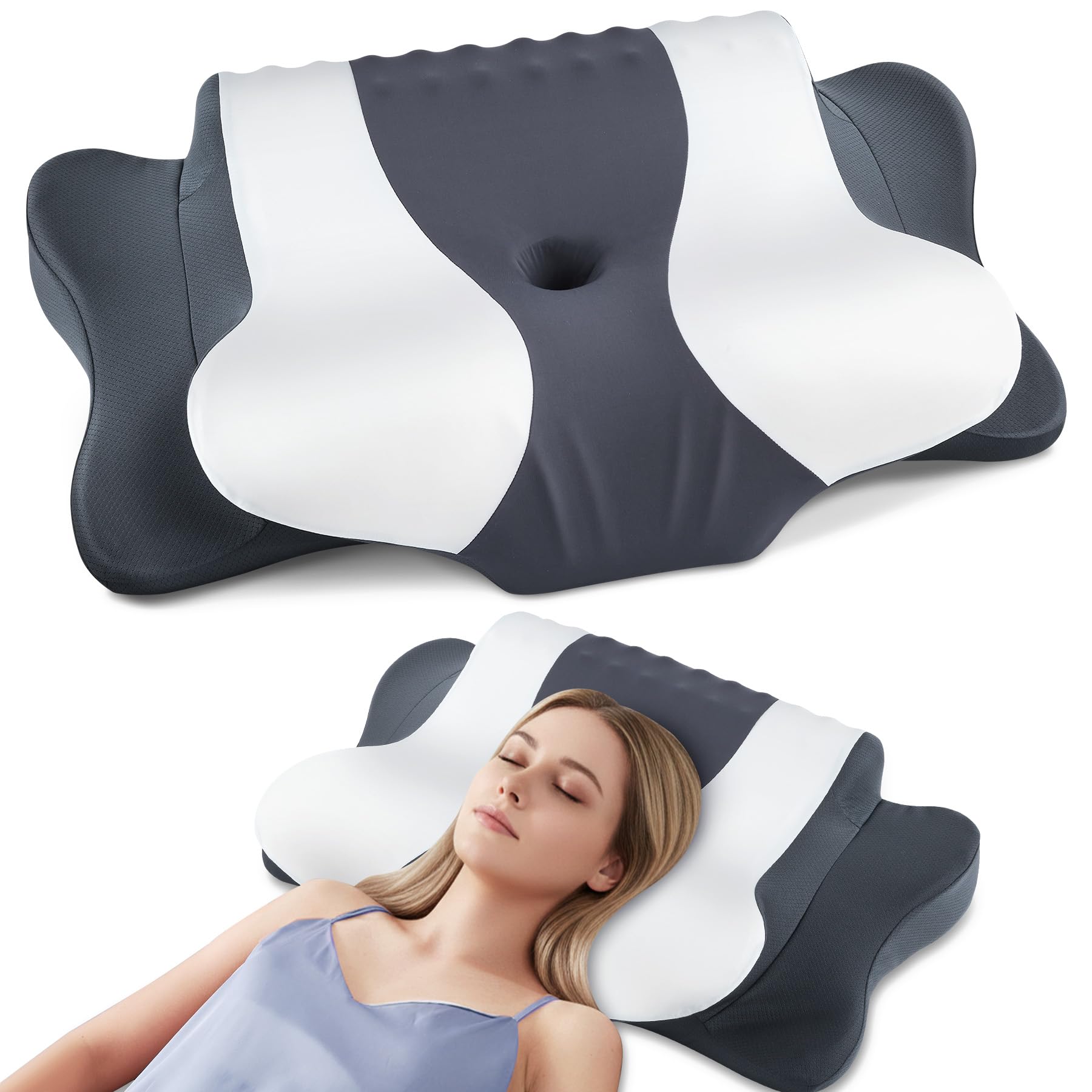 DONAMA Cervical Neck Pillow with hollow butterfly design supports head and neck for comfortable alignment.