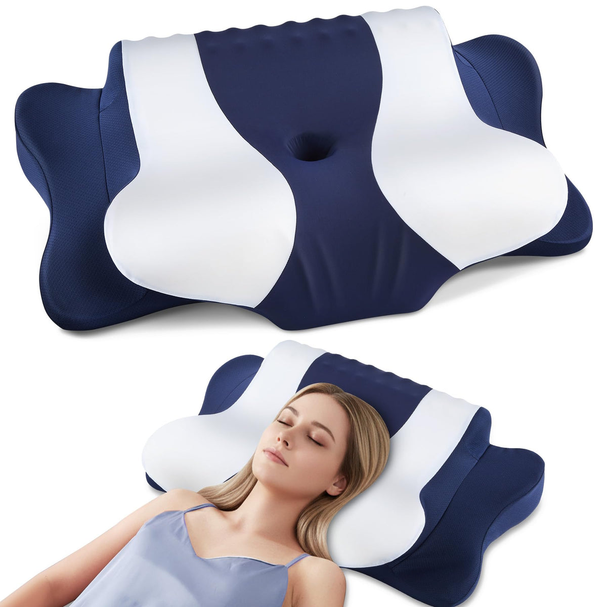 DONAMA cervical pillow butterfly design supports head and neck for better spinal alignment.