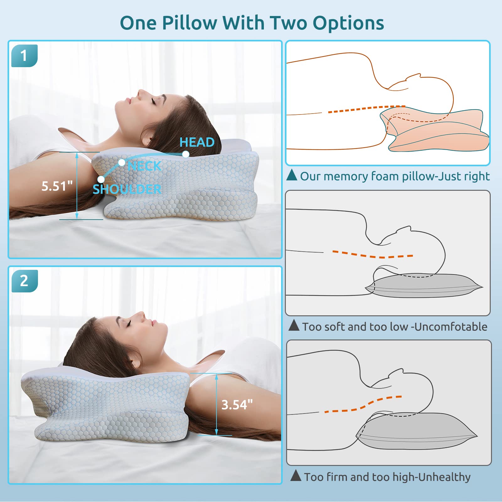 DONAMA memory foam core provides slow rebound comfort for neck and shoulders.