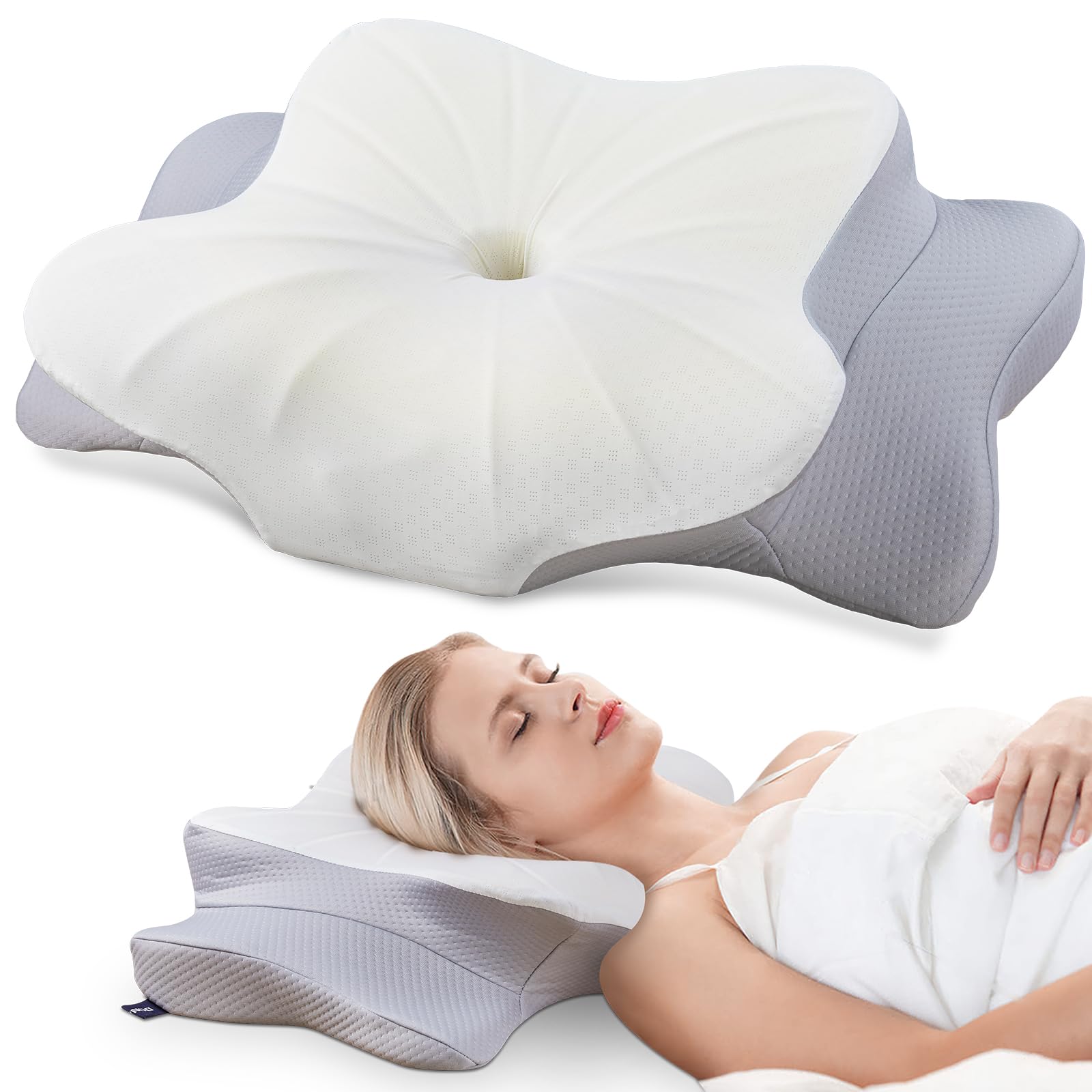 DONAMA cervical pillow memory foam core offers targeted neck support for back and side sleepers.