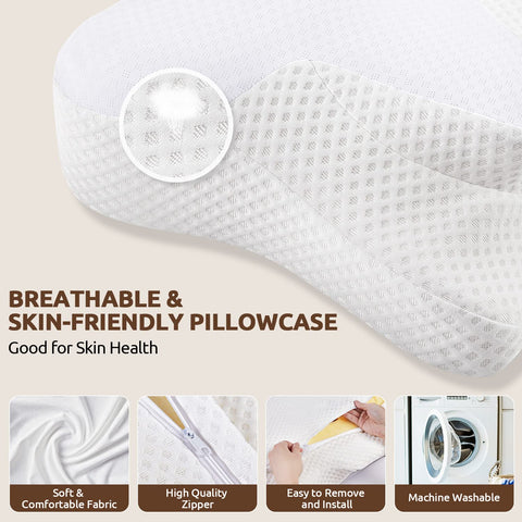 DONAMA cervical neck pillow on bed illustrating versatile support for all sleepers