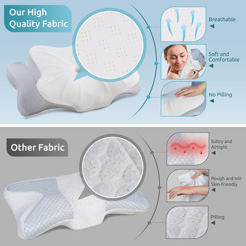 DONAMA Cervical Pillow side-sleeper view highlights grooves for under-arm comfort