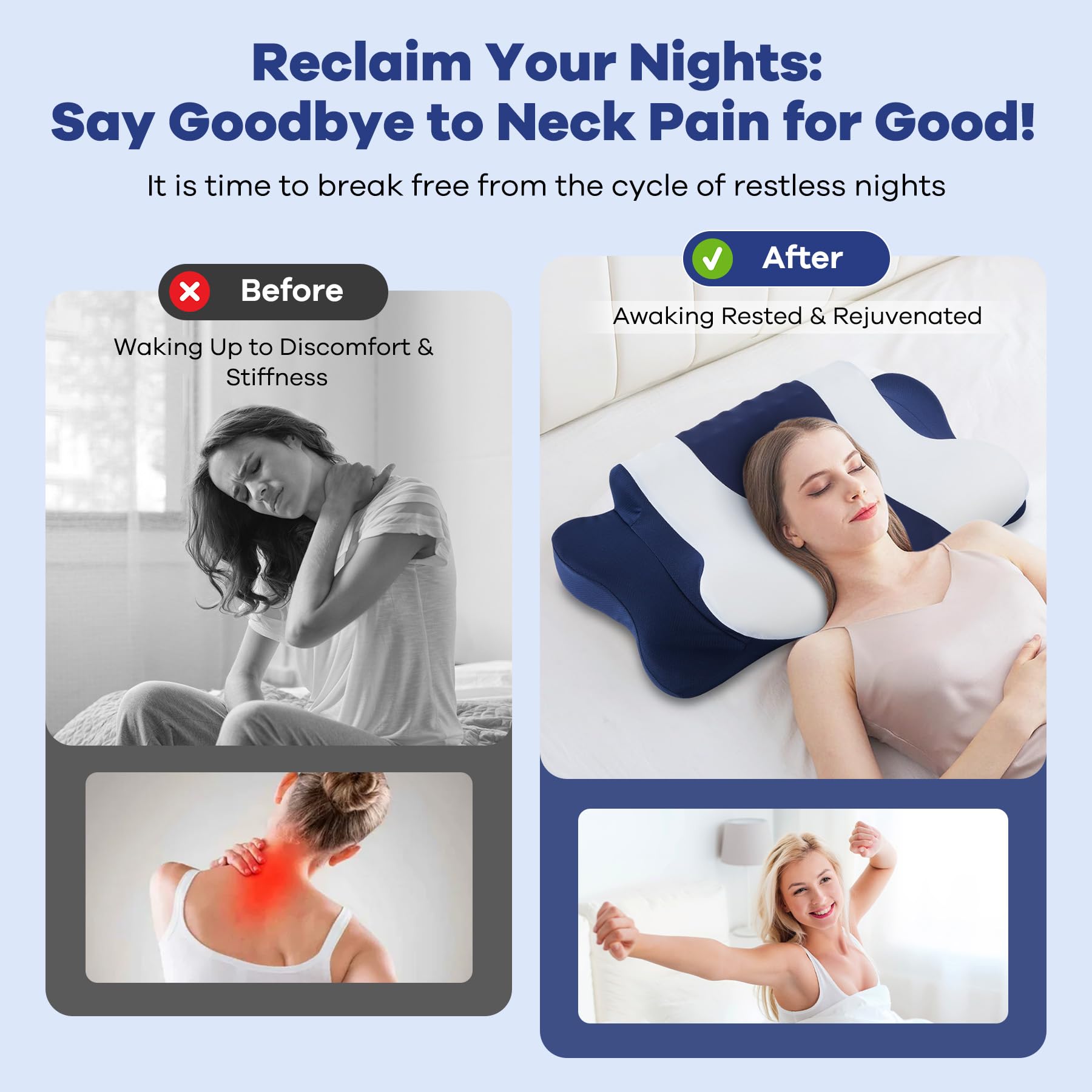 DONAMA slow-rebound memory foam contours to your neck for stable support.