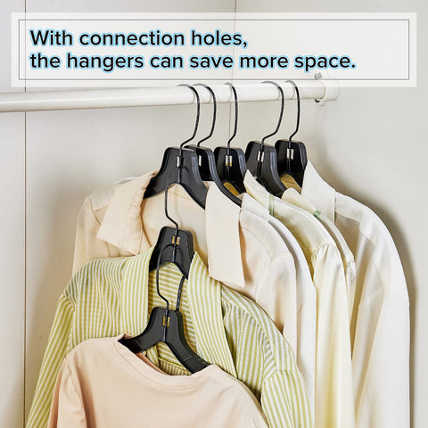 Donext curved-shoulder hanger helps preserve garment shape during storage.