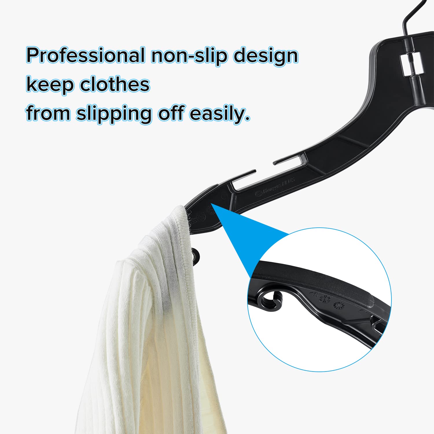 Donext grooved shoulders keep garments in place for delicate tops and accessories.