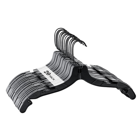 Donext plastic hanger with 360° swivel hook for easy outfit access.