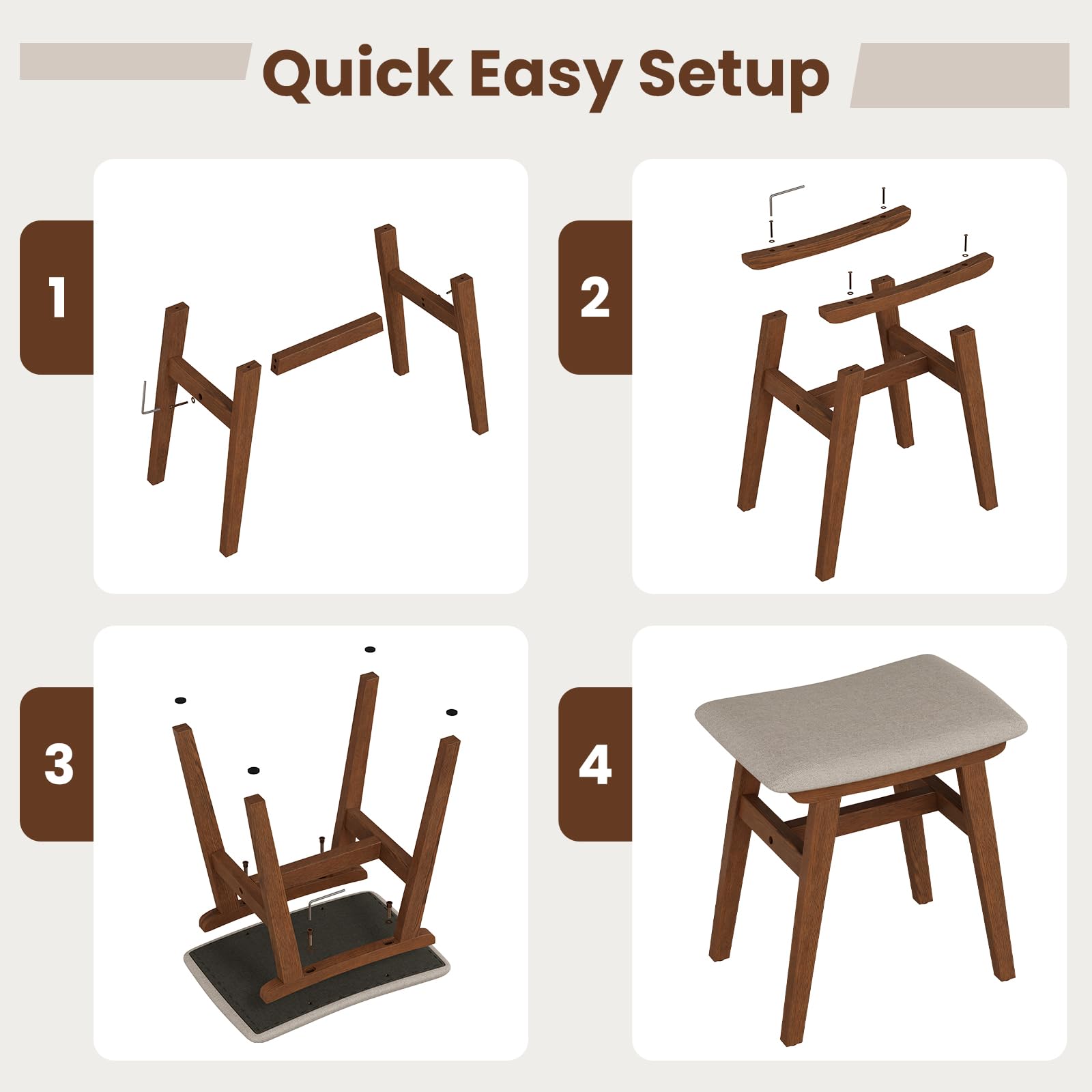 DONGMUWUJEE compact vanity stool fits dressing rooms and home offices