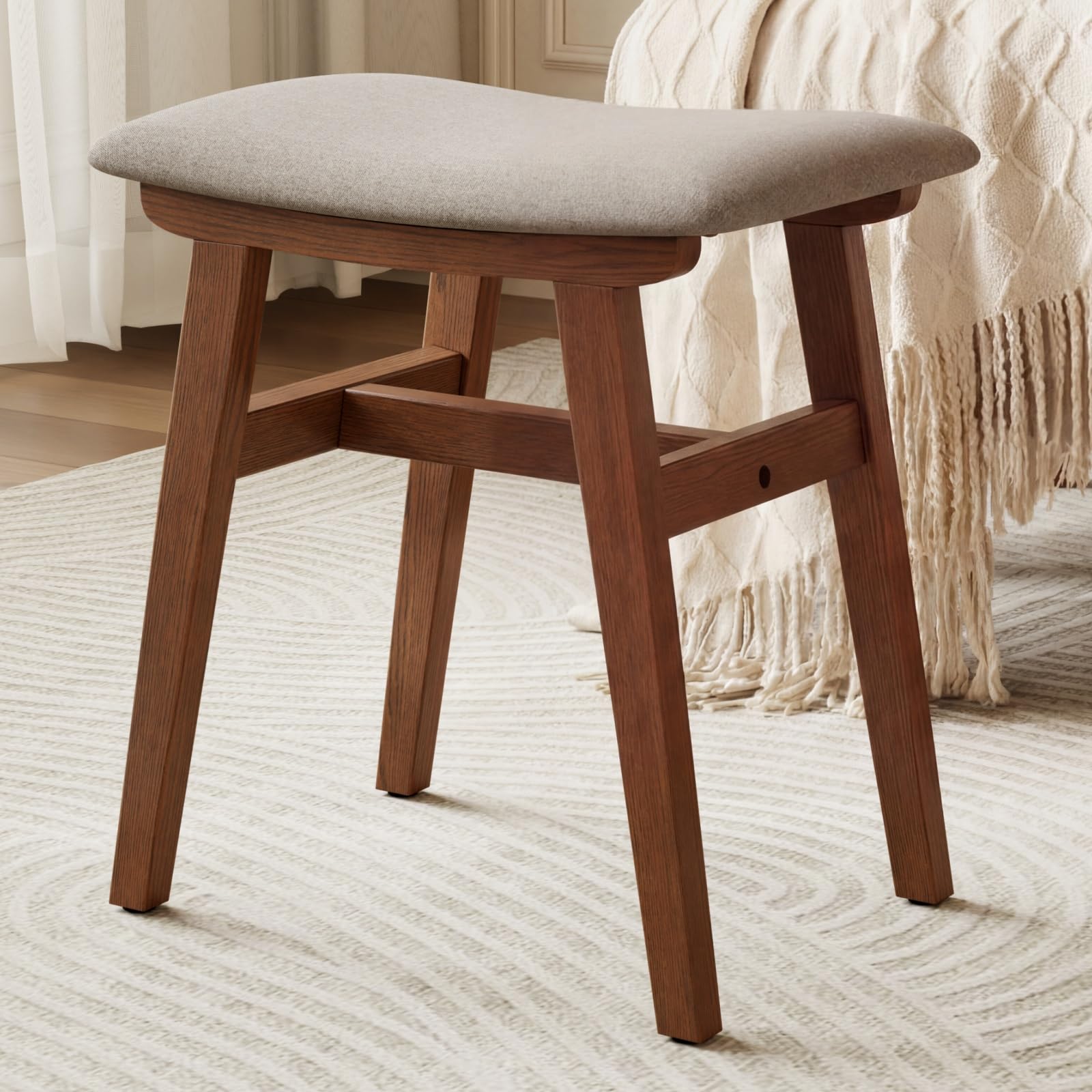 DONGMUWUJEE vanity stool seat in walnut offers sturdy daily support for makeup tasks