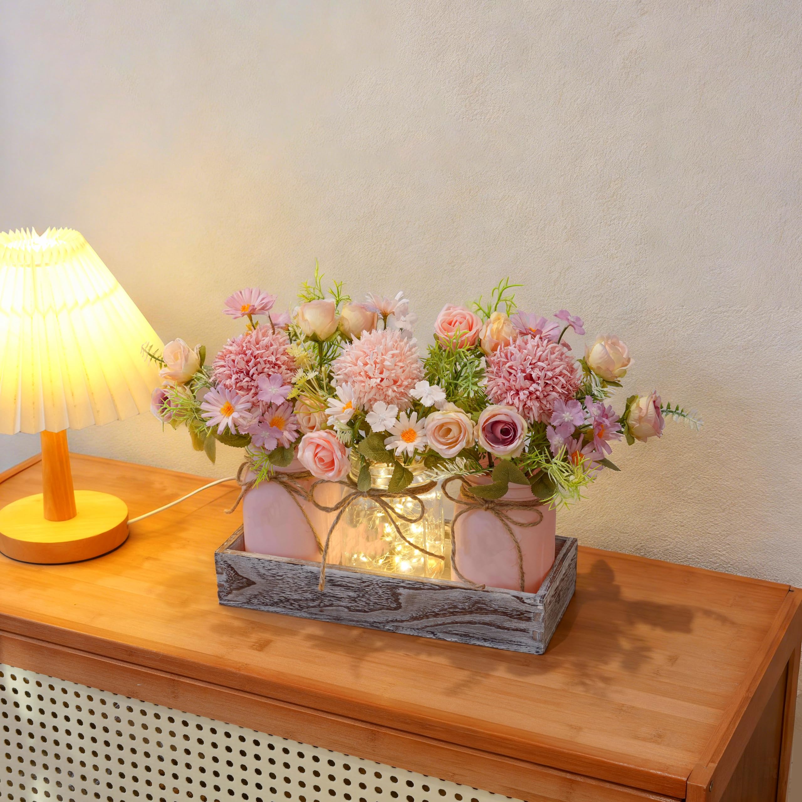 Donmills living room spring decor brings gentle color and texture to shelf or console