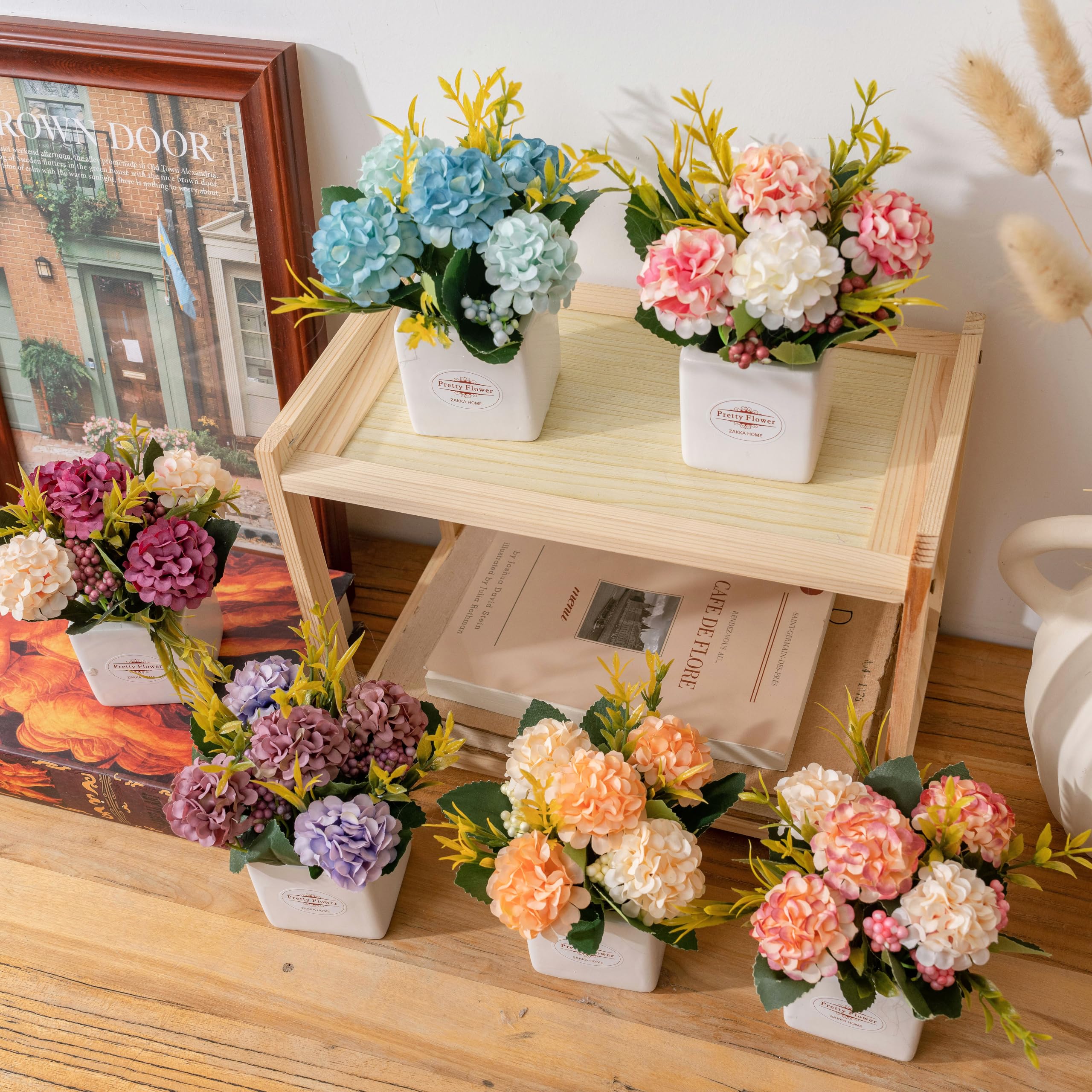 Donmills refreshing blue hydrangea bouquet enhances tables and desks.