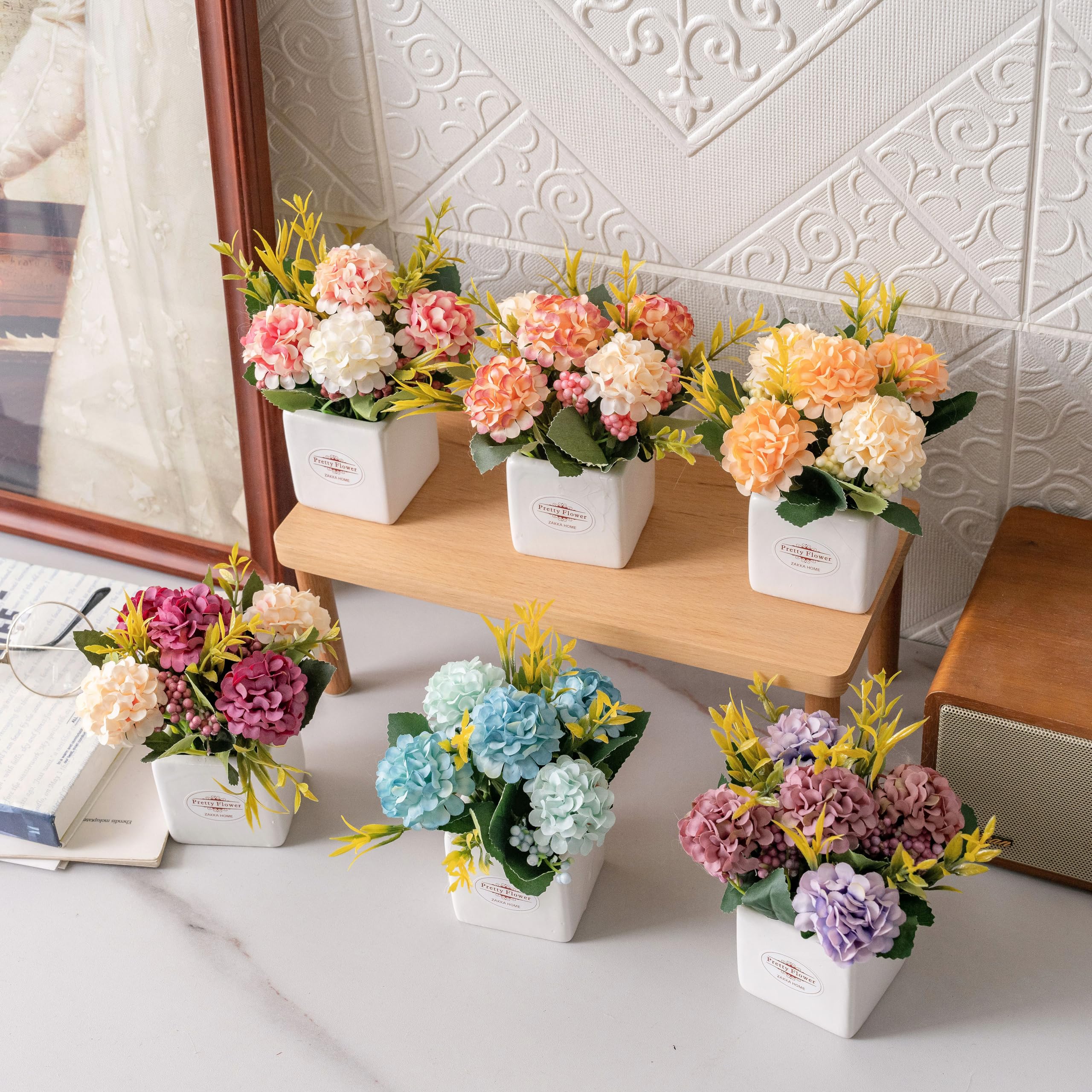 Donmills shelf mantle decoration hydrangea brightens display spaces.