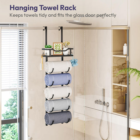SWTYMIKI over-the-door setup on a bathroom door for versatile organization