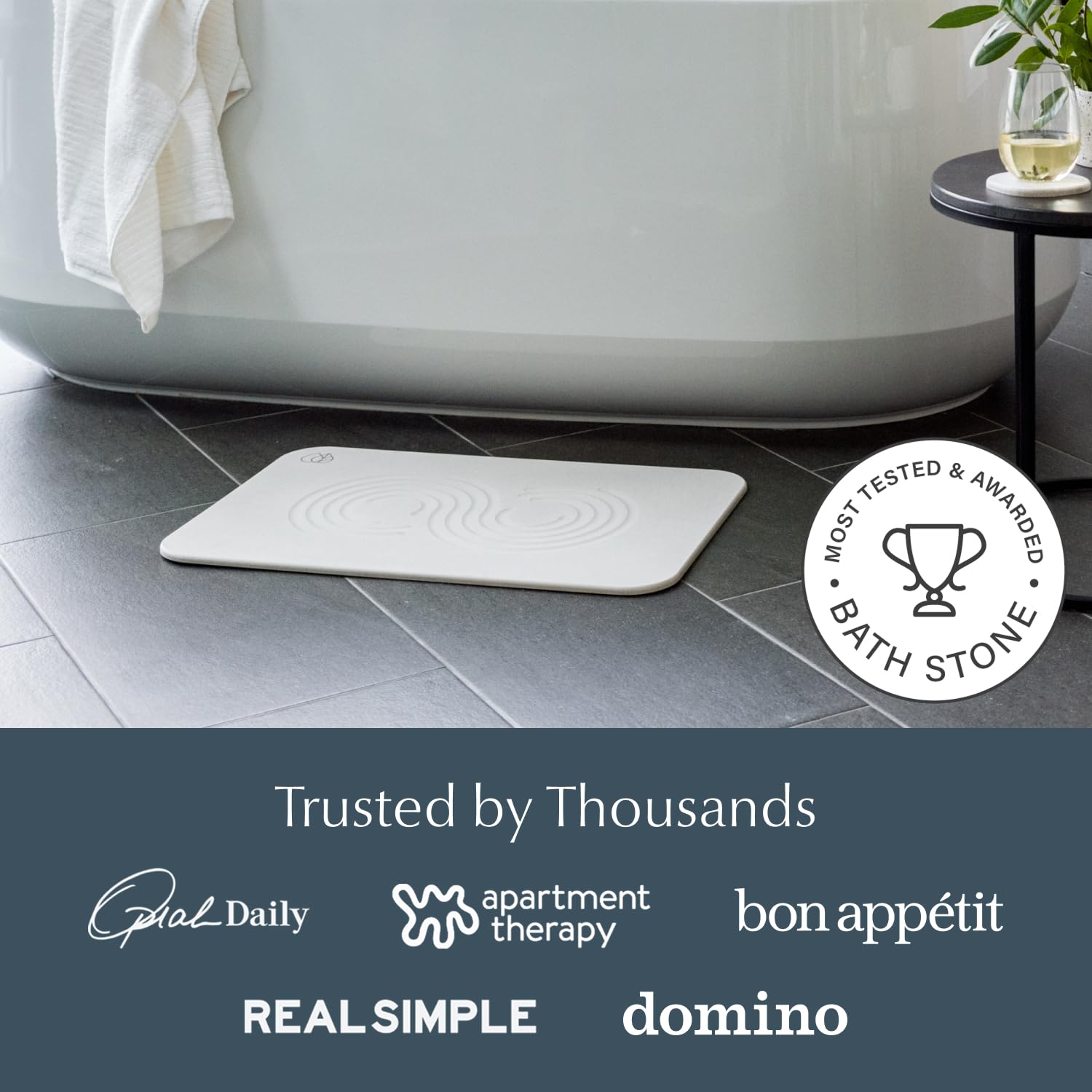 Dorai Stone Bath Mat drying action demonstrates rapid moisture evaporation
