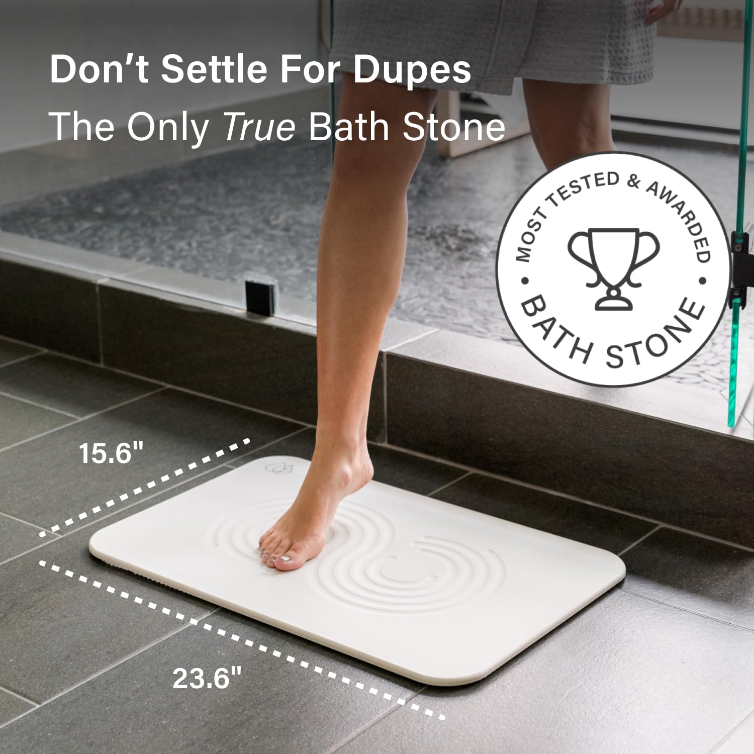 Dorai Stone Bath Mat flat design prevents bowing for lasting appeal