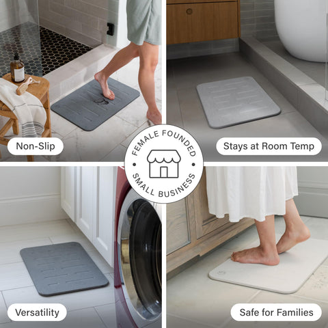 Dorai Stone Bath Mat flat, sleek design enhances any modern bathroom.