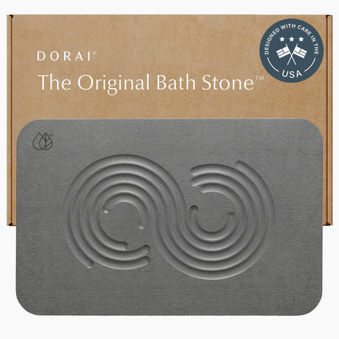 Dorai Stone Bath Mat with non-slip base keeps wet floors safe after showers.