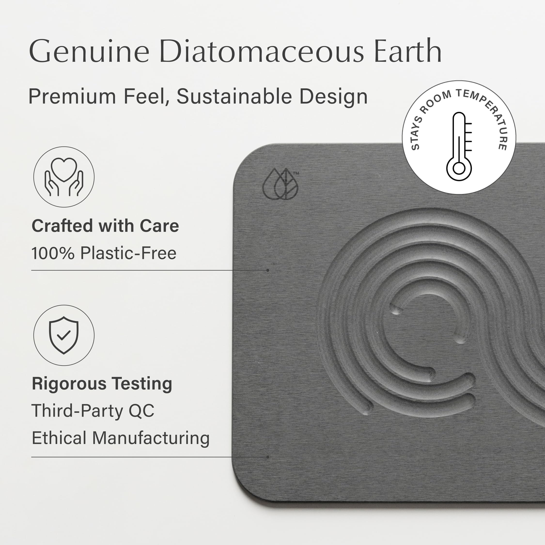 Dorai Stone Bath Mat features eco-friendly materials with a natural stone feel.