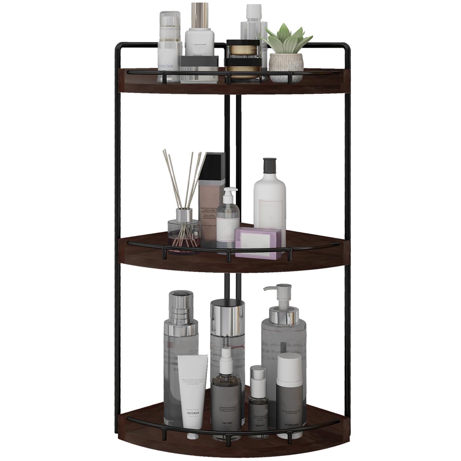 Dorhors 3-Tier Corner Bathroom Organizer with wood frame on a countertop