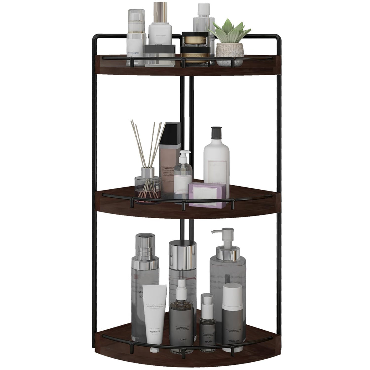 Dorhors 3-Tier Corner Bathroom Organizer with wood frame on a countertop