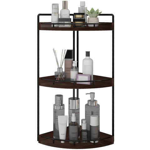 Dorhors 3-Tier Corner Bathroom Organizer with wood frame on a countertop