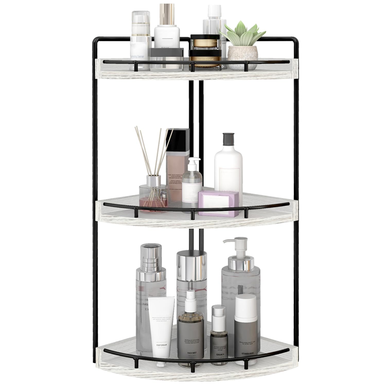 Dorhors 3-tier corner organizer in wood keeps essentials tidy and accessible.