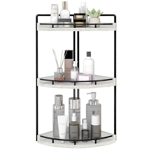 Dorhors 3-tier corner organizer in wood keeps essentials tidy and accessible.