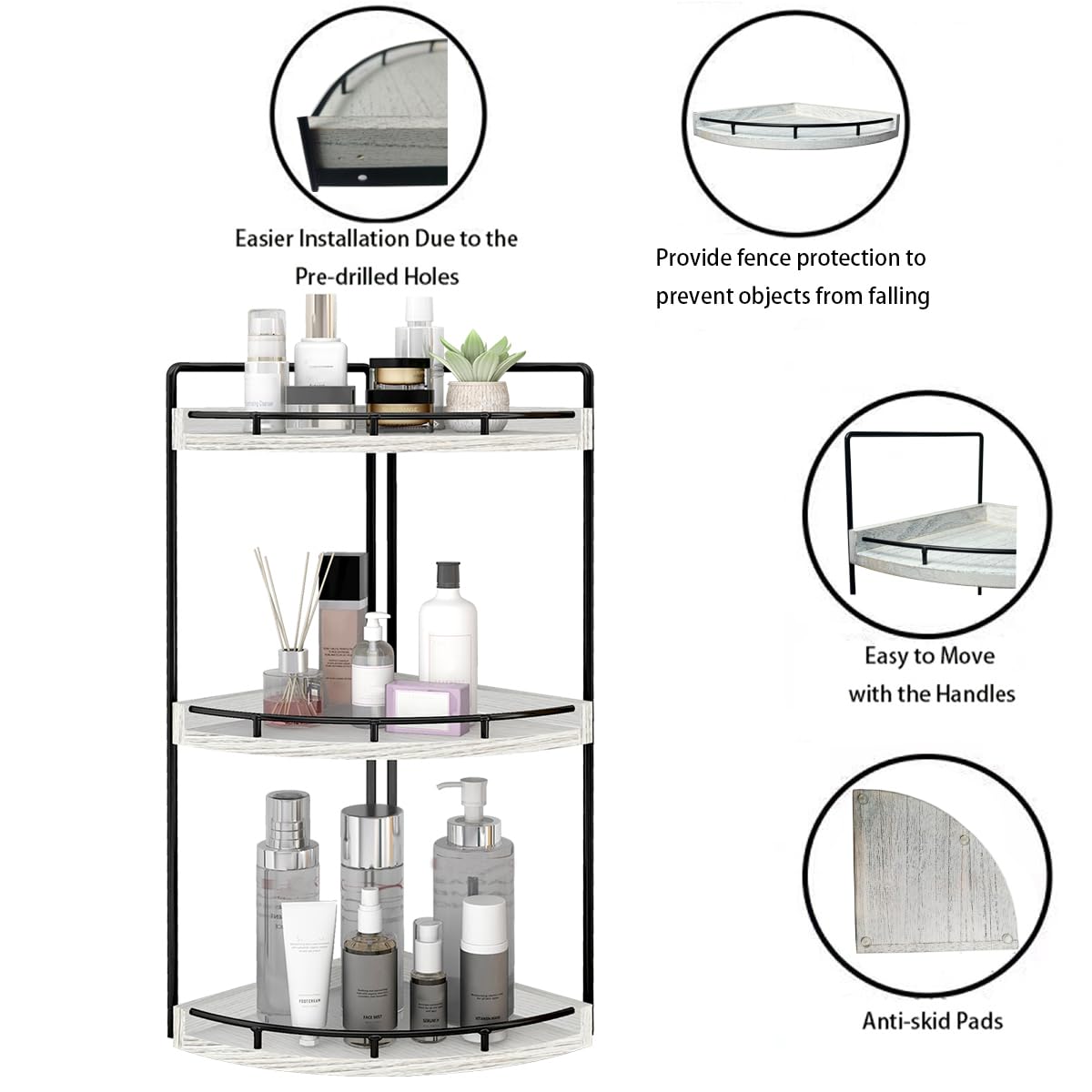 Dorhors bathroom counter shelf with open design for quick item reach.