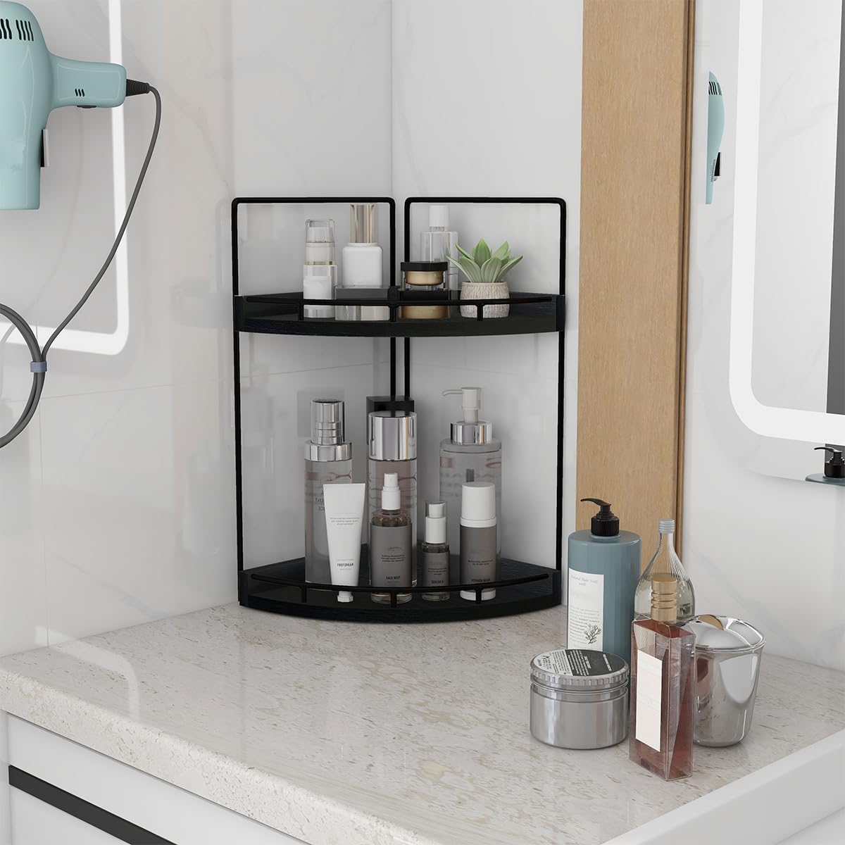 Dorhors skincare storage stand neatly organizes cosmetics and serums.