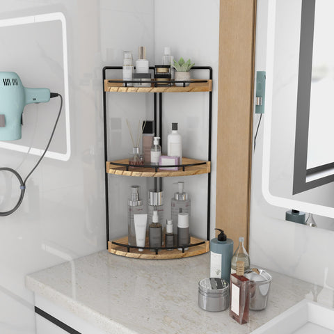 Dorhors sturdy iron-frame shelf in rustic brown finish offers durable bathroom storage