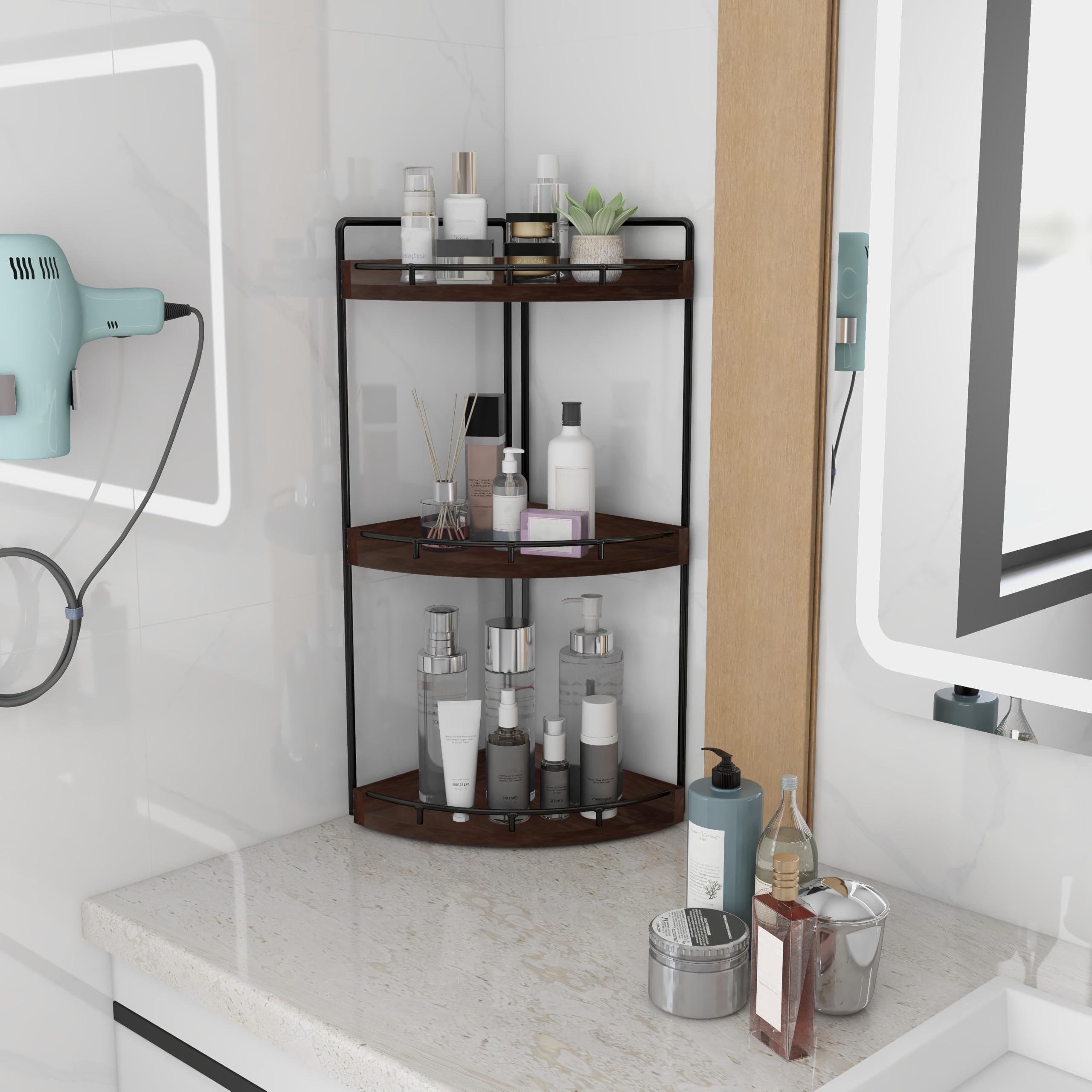 Dorhors vanity tray in walnut wood on a bathroom counter