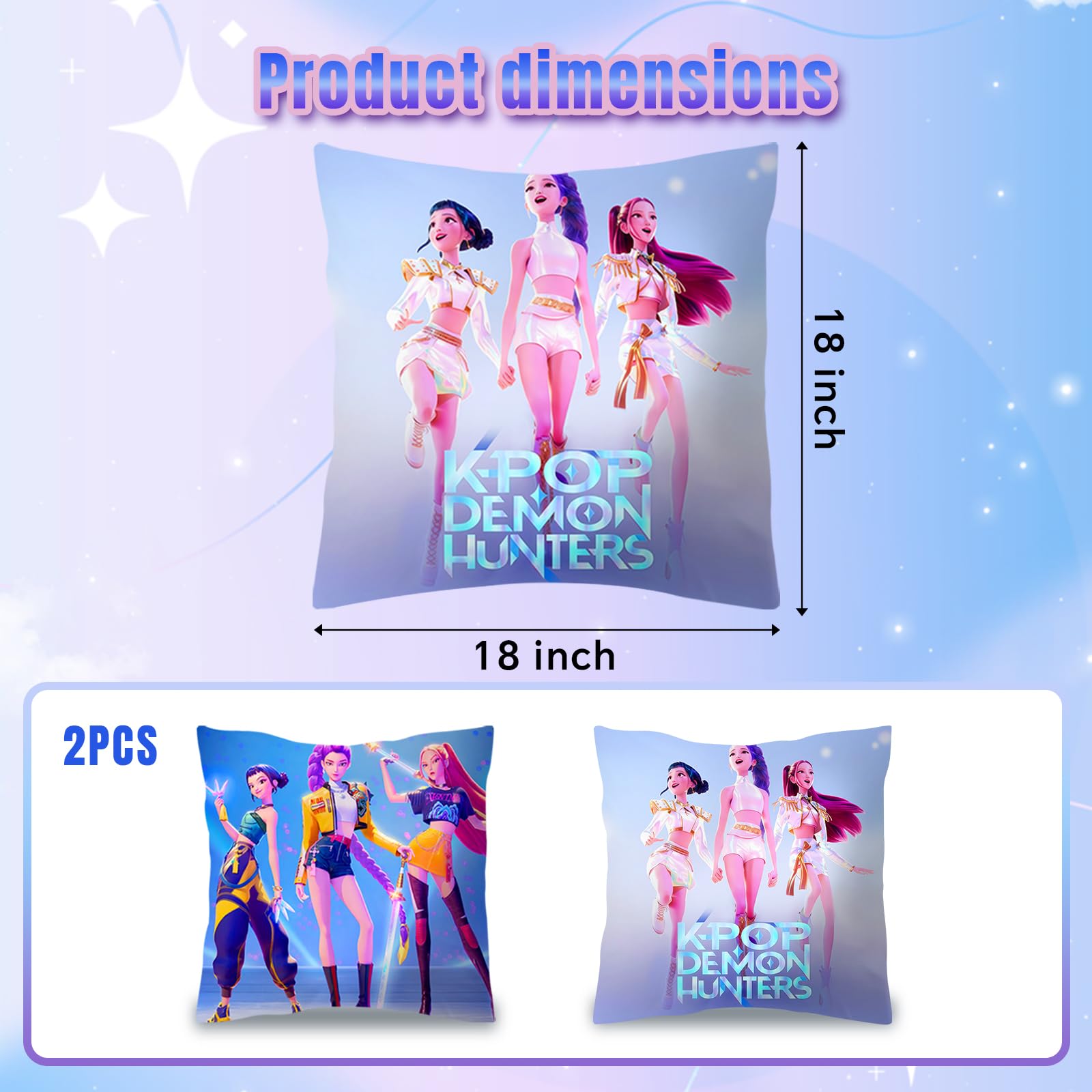 Dorjee Demon Hunters pillow cover showcasing two prints for versatile fan styling