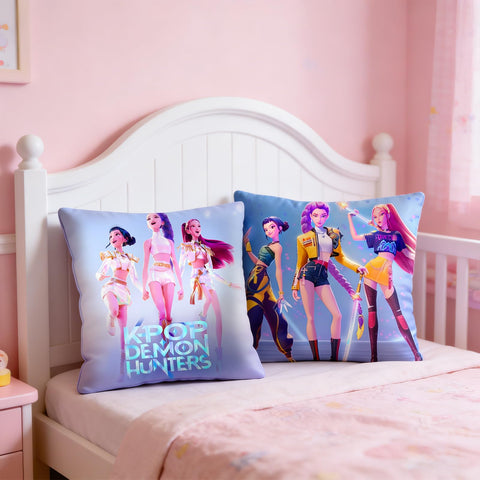 Dorjee Demon Hunters pillow cover close-up highlighting durable colorfast artwork