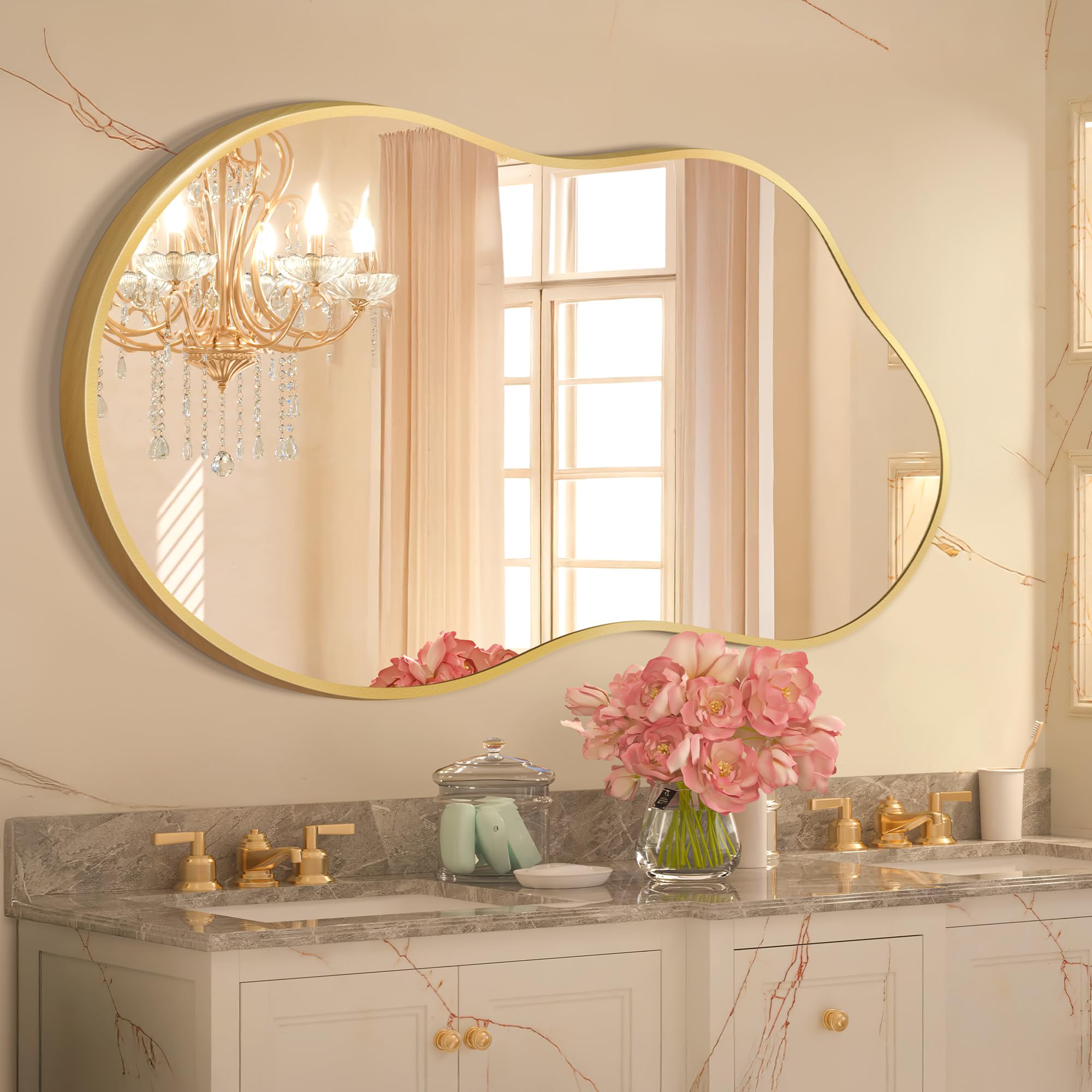 Dorlicecass asymmetrical gold wall mirror brightens living rooms and hallways.