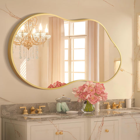 Dorlicecass asymmetrical gold wall mirror brightens living rooms and hallways.