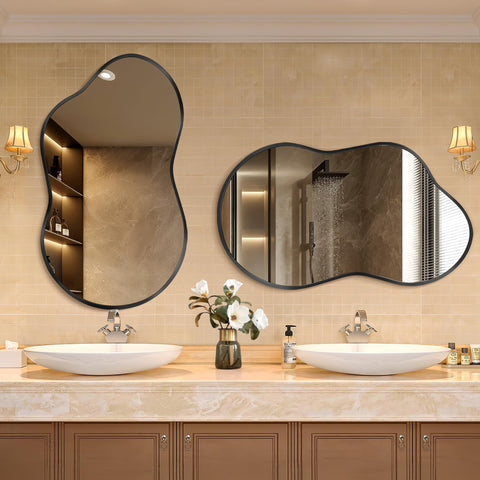 Dorlicecass irregular wall mirror with aviation aluminum frame emphasizing durability and modern style.