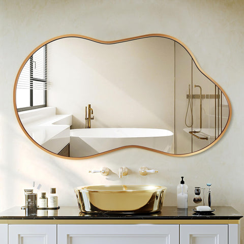Dorlicecass irregular wall mirror with gold frame enhances space as a modern focal point.